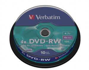 VERBATIM / DVD-RW lemez, jrarhat, 4,7GB, 4x, 10 db, hengeren, VERBATIM