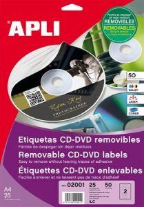 APLI / Etikett, CD/DVD, A4, matt, eltvolthat, APLI